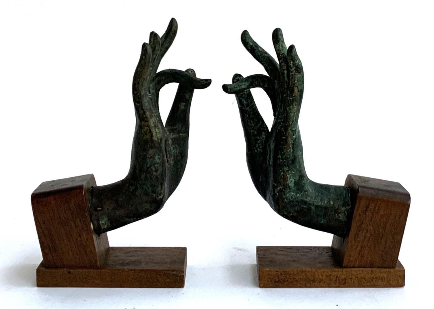 A pair of bronze hands in mudra pose, 23cmH