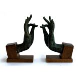 A pair of bronze hands in mudra pose, 23cmH