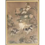 A print of a Chinese painting of Pekingese dogs, 46x33cm