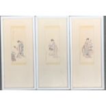 Three prints of Japanese Geishas, each 17x6.5cm