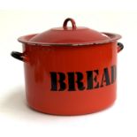 A red enamel bread bin, 31cmD