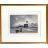 Sir Walter Blunt (act 1826-1847), watercolour of a tall ship in a rough sea, cliffs in the