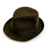 A Kendal Milne & Co olive felt racing trilby, size 7