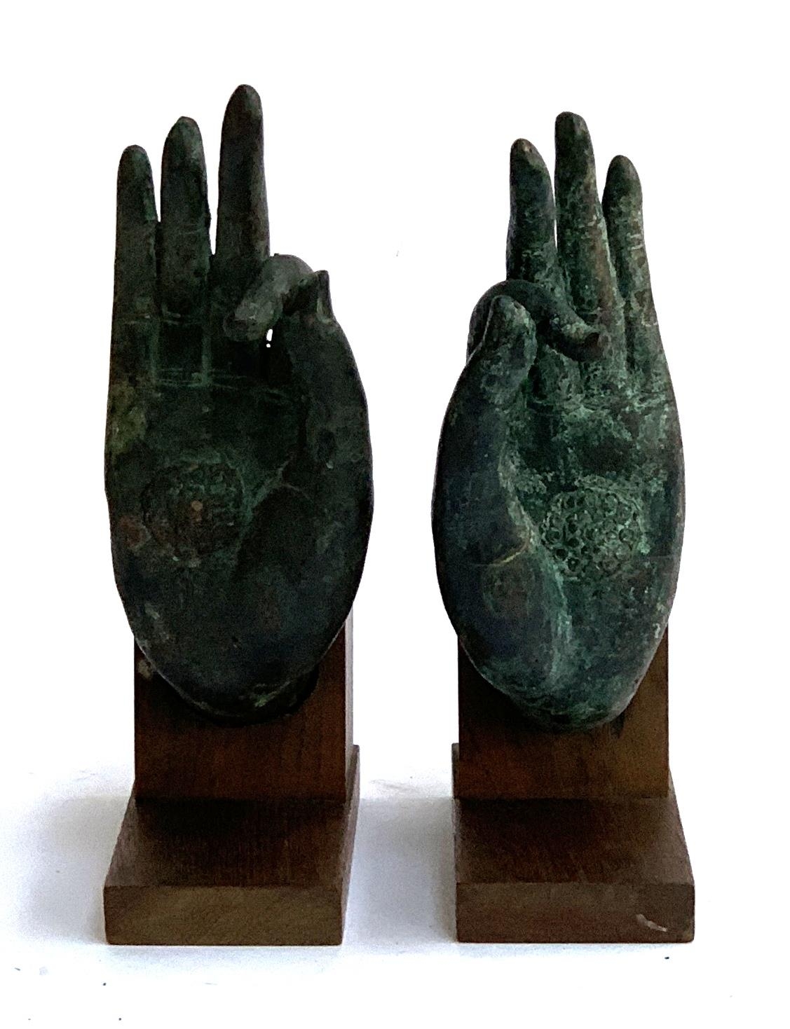 A pair of bronze hands in mudra pose, 23cmH - Image 2 of 2