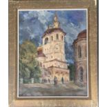 20th century Russian, study of an orthodox church, oil on canvas, signed indistinctly, inscribed