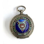 An early 20th century Swiss 800 silver fob watch with guilloche enamel decoration to front,