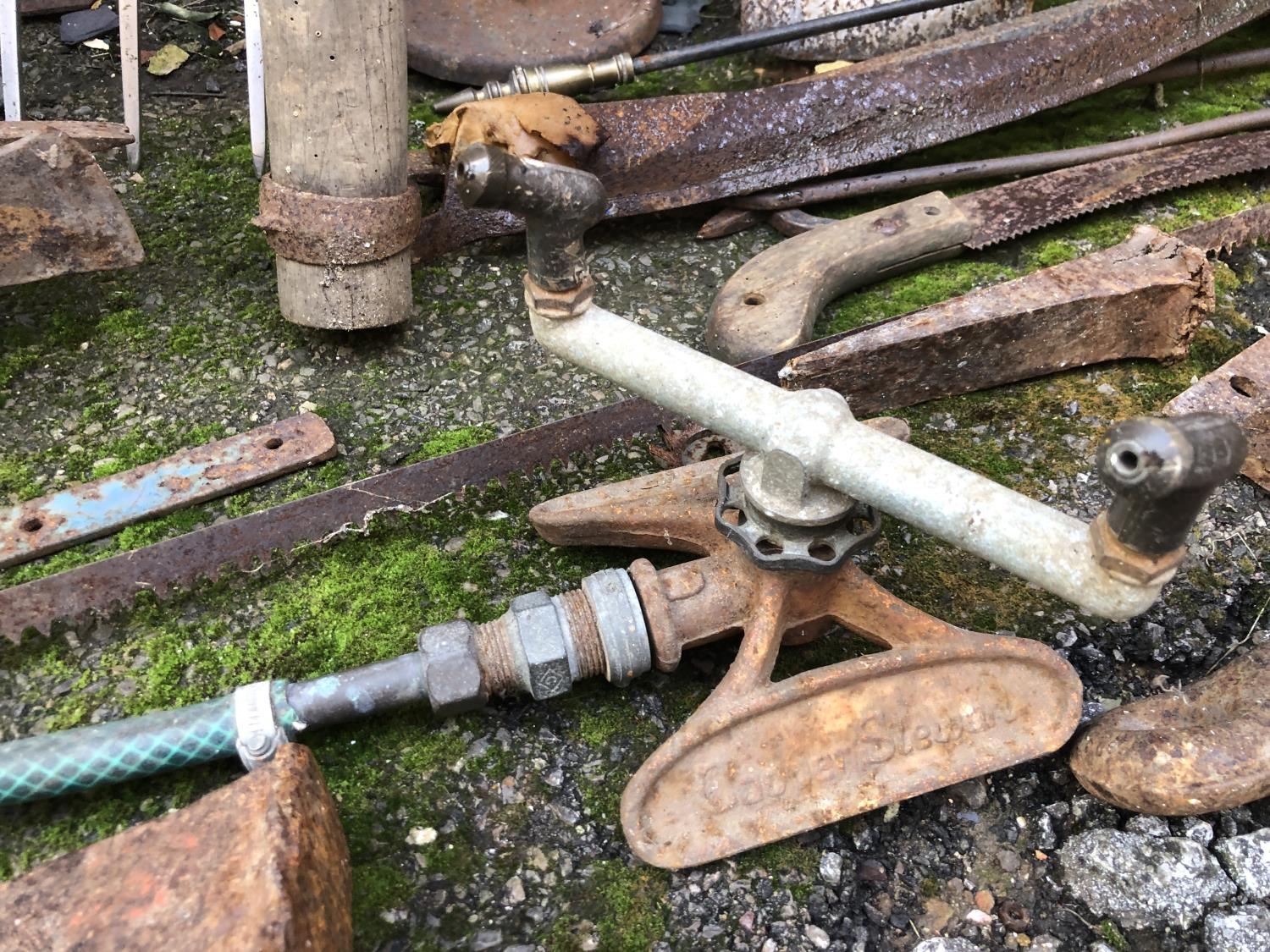 A quantity of vintage garden tools and other items to include metal wedges and a Cooper Stewart - Image 2 of 2