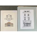 A hand coloured etching of the architecture of Andrea Palladio, printed by John Darby, 38x28cm,