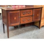 A 20th century Georgian style sideboard, two drawers flanked by bowfront cupboards, 153x56x94cmH