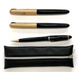 A Parker 1/10 12k gold filled fountain pen; together with a further Parker 1/10 12k rolled gold pen,