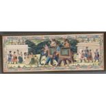 An Indian painting on silk depicting a procession of elephants, 43x123cm