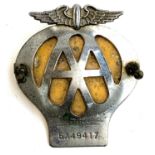 An AA car badge, serial number 5a49417