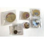 A small lot comprising God save the Queen copper and gold plated coin, £50 banknote commemorative