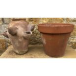 A terracotta strawberry planter and a large terracotta pot, 31cmH