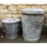 A galvanised dustbin, 65cmH and an ash bucket with lid