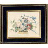 19th century, still life, basket of flowers, in verre eglomise frame, 24x30cm
