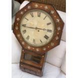 A mahogany and mother of pearl inlay wall clock, 12" dial with Roman numerals, overall height 73cmH