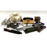 A mixed lot to include vintage phone, St Michael washbowl and jug, pewter, a US army ammo clip,