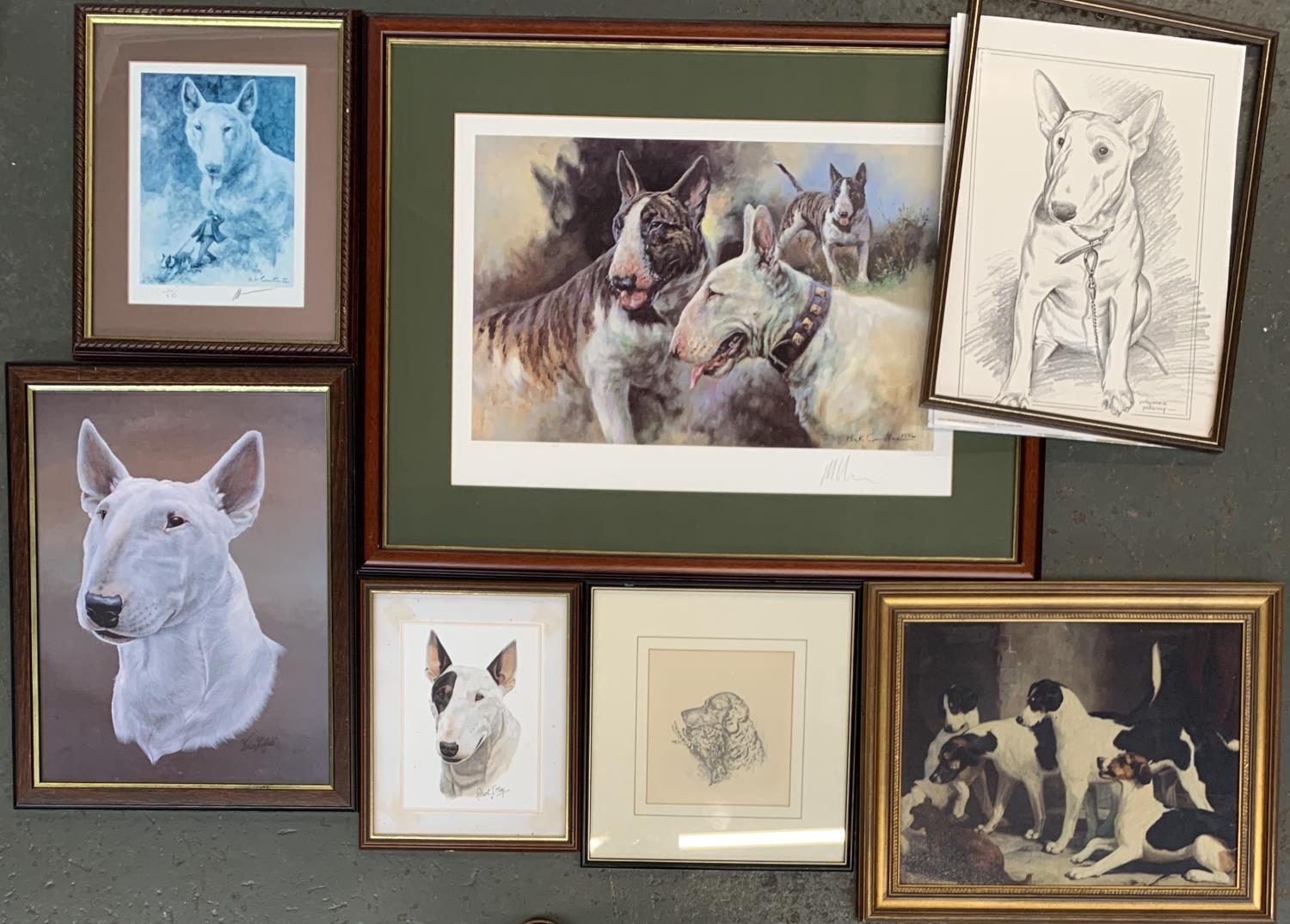 A quantity of dog prints, mostly English Bull Terriers