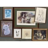 A quantity of dog prints, mostly English Bull Terriers