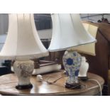 A lot of four various ceramic table lamps with shades