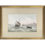 20th century, watercolour, boats in a rough sea, signed Dudley, 26x42cm