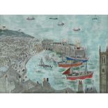 Anne Harriet Sefton 'FISH' (1890-1965) Harbour Scene, pencil and watercolour on paper, 29x39cm