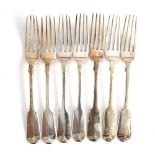 A set of seven Victorian fiddle pattern dessert forks by Josiah Williams & Co, Exeter 1868, 10.6ozt