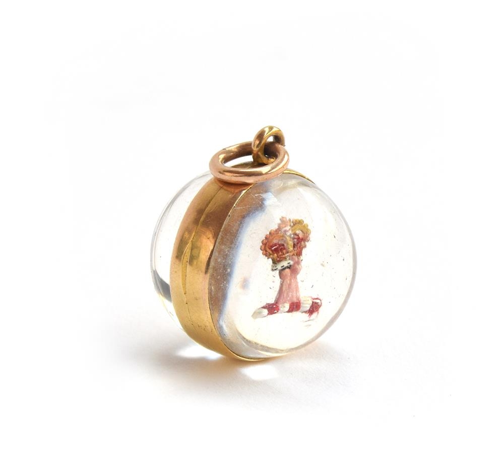 A 19th century gold mounted double sided Essex crystal locket pendant, one side with reverse painted