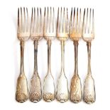 A set of six George III King's pattern table forks by William Eley I & William Fearn, London 1822,