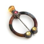 A fine 19th century silver Scottish agate penannular brooch, set with foil backed citrines, 15.6g,