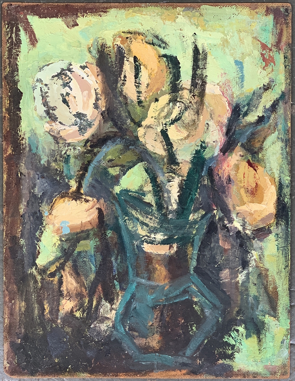 Julia Parkinson-Worswick (1913-1976), still life of flowers in a vase, oil on board, 43x33cm