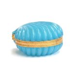 A late 19th century French blue opaline glass and gilt metal mounted casket in the form of a