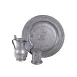 A group of three items of English and Continental pewter, various dates, 18th century, to include