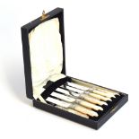 A case set of Victorian silver and mother of pearl fruit knives and forks for six place settings, by