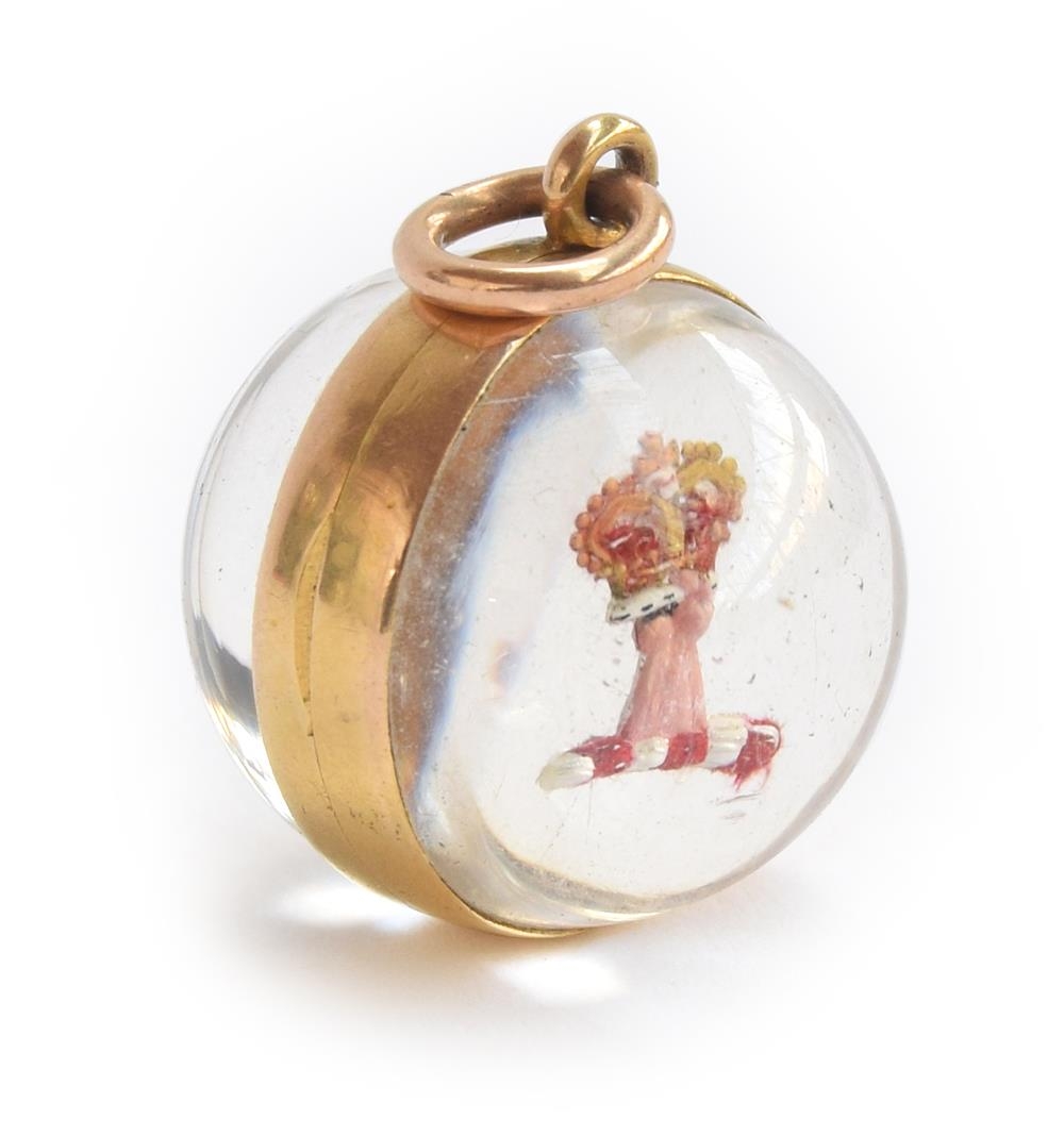 A 19th century gold mounted double sided Essex crystal locket pendant, one side with reverse painted - Image 2 of 6