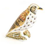 A Royal Crown Derby porcelain figure of a song thrush, gold stopper to base and stamped MMIV, 11.5cm