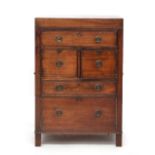 A George III mahogany night commode, late 18th/ early 19th century and later, the hinged top above