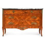 A 19th century French kingwood and marquetry commode, marble topped, having two short and two long