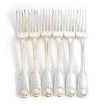 A set of six Victorian Irish king's pattern dessert forks, Dublin 1842, the reverse of the terminals