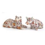 Two early 20th century Chinese imari style pig and cat figurines by YaYou Zhen Cang, each marked