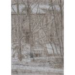 Leonard McComb RA (1930-2018) , 'Back Garden in Snow', pen and ink on paper, 1981, 36x25.5cm