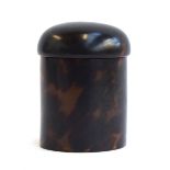 A tortoiseshell lidded screw top canister, 8cm diameter, 11cm high