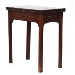 A George II mahogany rectangular tea table, with single end drawer, the foldover top raised on