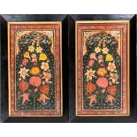 A pair of Persian Qajar lacquer panels, double sides, each with profuse floral decoration, each