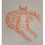 Anne Harriet Sefton 'FISH' (1890-1965) Recumbent Ginger Cat, crayon on paper, signed lower right,