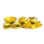 A pearlware yellow glazed part tea service, probably Sewell & Donkin (the saucers marked Sewell),