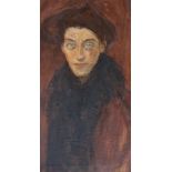 Early 20th century French, oil on board, portrait of a lady, 40x21cm