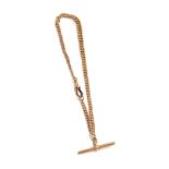 A 9ct gold albert chain, having graduating curb links, T bar and lobster clasp, 33cm long, approx.