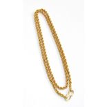 A 19th century gold ropetwist chain, fastening with an S clasp, tests as 18ct or higher, 58.5cm